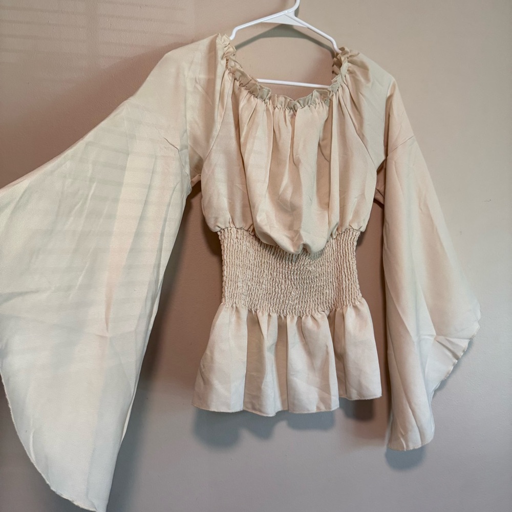 Ren Faire Cream Women's Top with Bell Sleeves and Smocked Waist